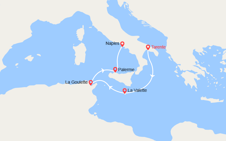 Carte itinéraire croisière malte italie de tarente a naples