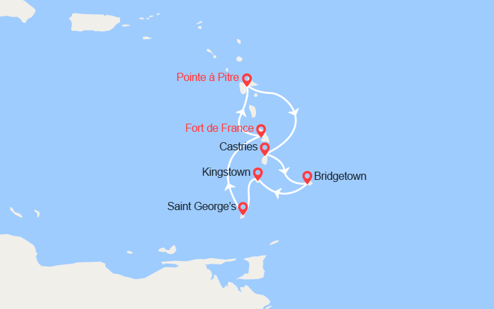 Carte itinéraire croisière martinique guadeloupe ste lucie barbade st vincent grenade