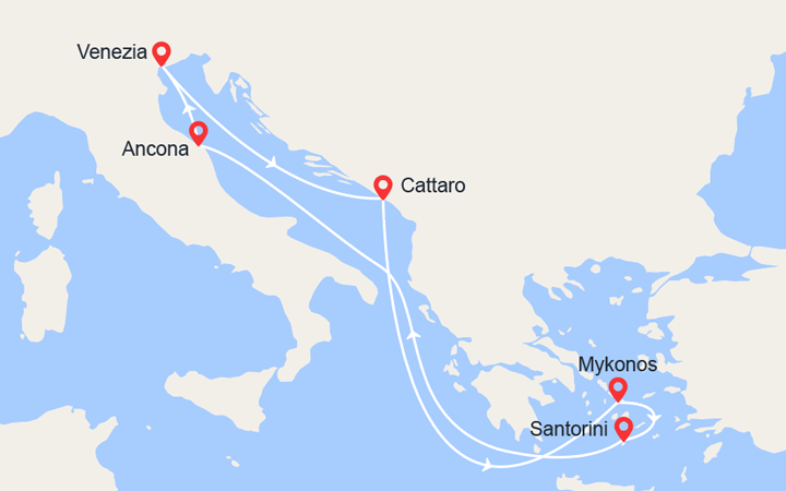 Carte itinéraire croisière Montenegro e Isole Greche