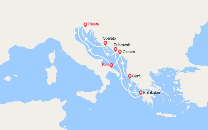 Carte itinéraire croisière Montenegro, Grecia, Croazia