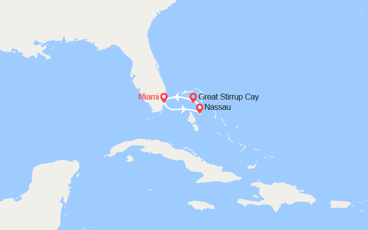 Carte itinéraire croisière nassau bahamas great stirrup cay au depart de miami