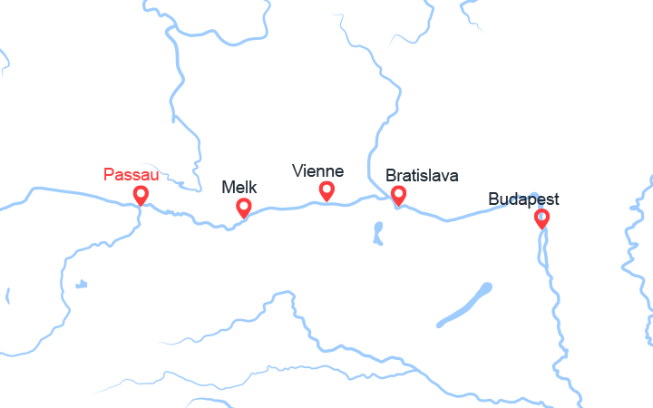 Carte itinéraire croisière Noël sur le Danube