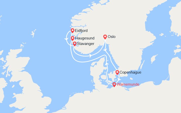 Carte itinéraire croisière norvege danemark