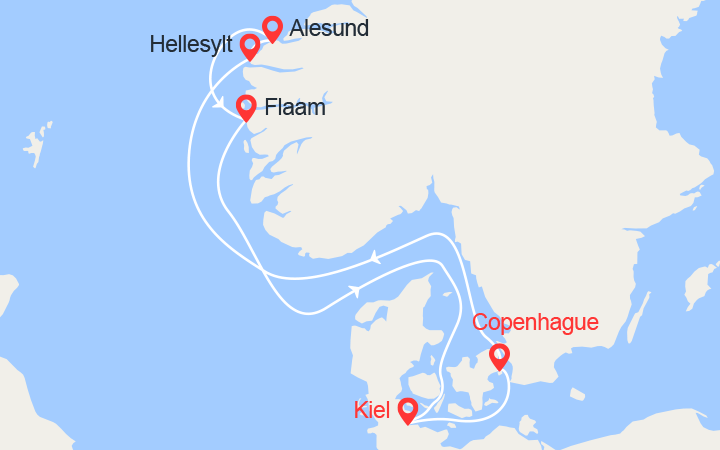 Carte itinéraire croisière norvege geiranger alesund flam