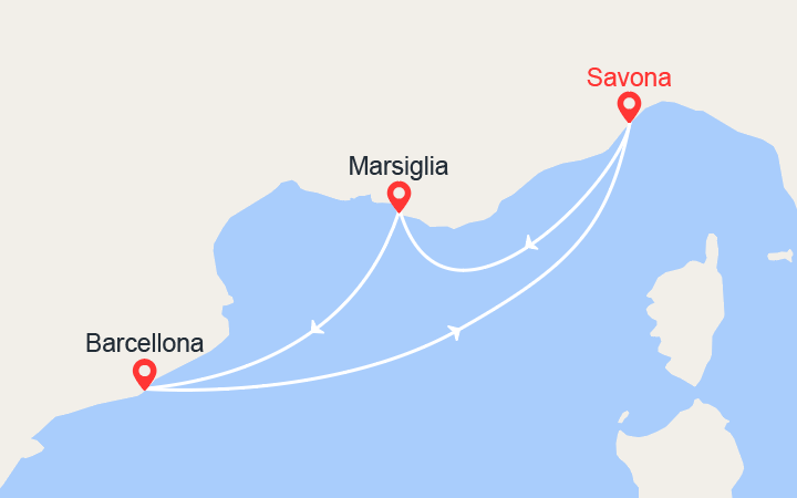 Carte itinéraire croisière Provenza e Spagna