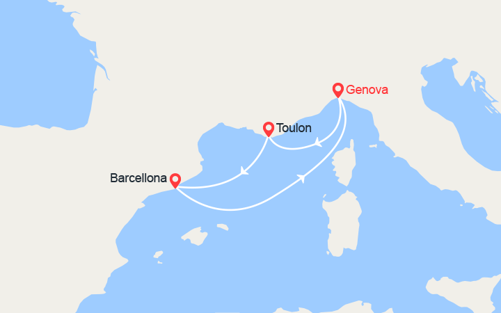 Carte itinéraire croisière Provenza, Spagna