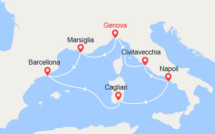 Carte itinéraire croisière Provenza, Spagna, Italia