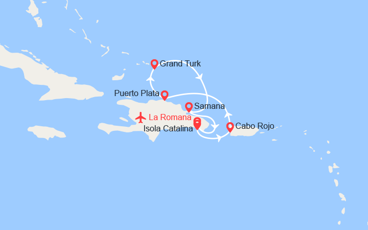 Carte itinéraire croisière Repubblica Dominicana, Isole Turks - Voli inclusi