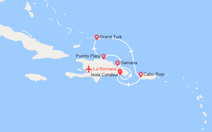 Carte itinéraire croisière Repubblica Dominicana, Isole Turks - Voli inclusi