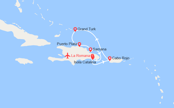 Carte itinéraire croisière Repubblica Dominicana, Isole Turks - Voli inclusi