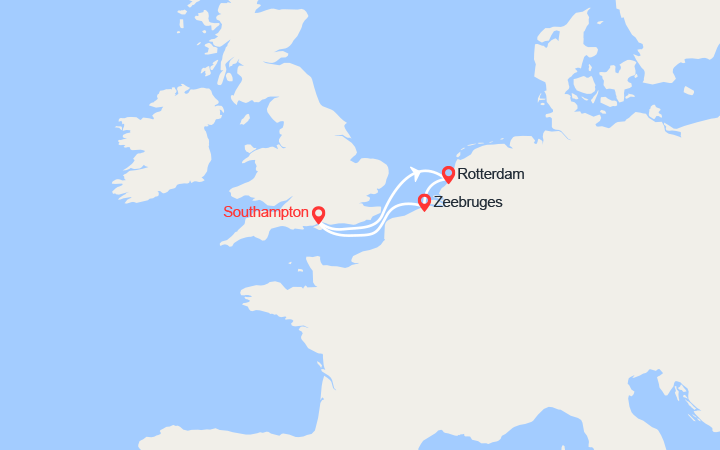 Carte itinéraire croisière southampton rotterdam bruges