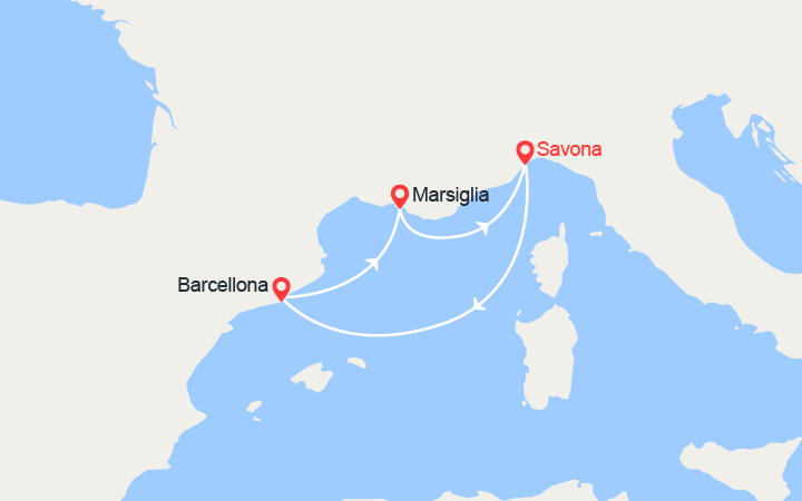 Carte itinéraire croisière Spagna e Provenza