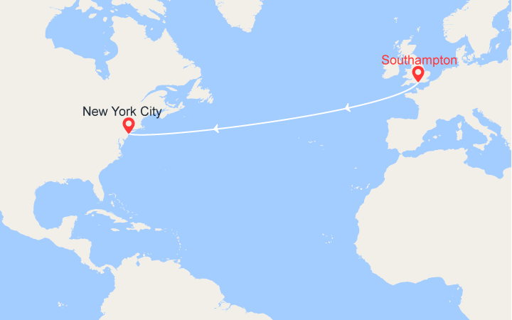 Carte itinéraire croisière Traversata atlantica - da Southampton a New York