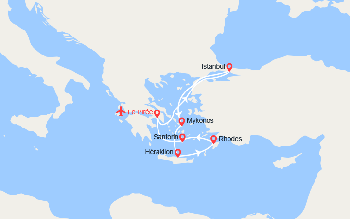 Carte itinéraire croisière turquie grece istanbul mykonos rhodes santorin vols inclus