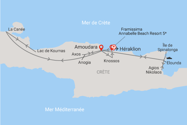 Circuit Au pays de Minos, logement au Framissima Annabelle Beach Resort 5* Crète Heraklion