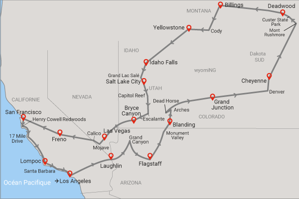 Circuit Circuit Richesses des Rocheuses à la Côte Pacifique Etats-Unis Los Angeles