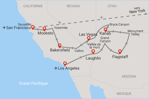 Circuit Coeur de l'Ouest américain et extension New-York Etats-Unis Los Angeles