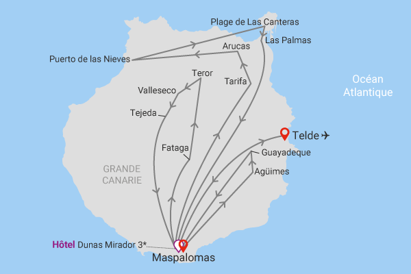 Circuit Beautés sauvages de Grande Canarie, logement au Dunas Mirador 3* Grande Canarie Las Palmas