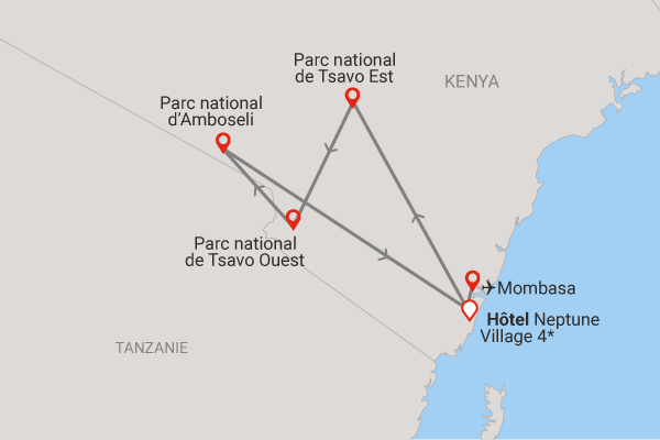 Circuit Neptune Village 4* avec 3 nuits Tsavo Ouest / Amboseli / Tsavo Est Kenya Mombasa