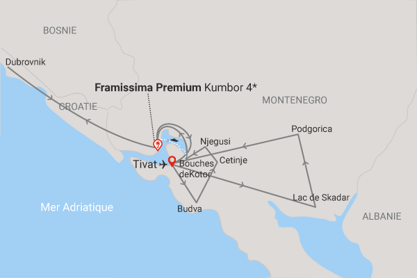 Circuit Couleurs du Monténégro, logement au Framissima Kumbor 4* Montenegro Tivat