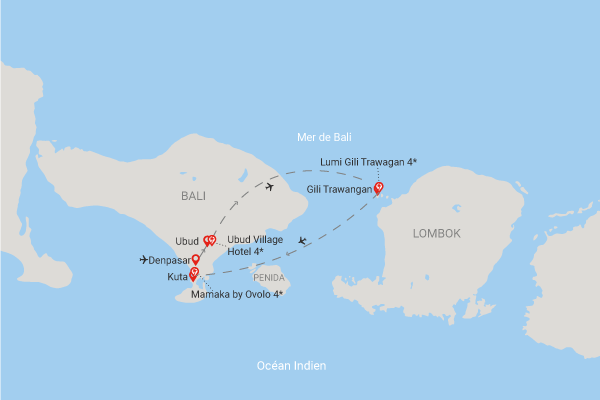 Combiné Trios balinais - Ubud, Gili Trawagan, Kuta (Ubud Village, Lumi Gili Trawangan, Mamaka by Ovolo) Bali Denpasar