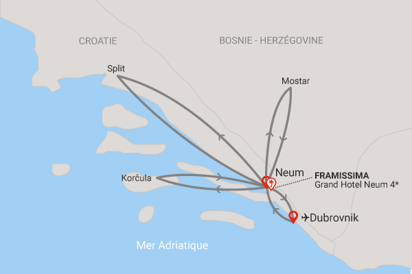 Combiné Merveilles de Dalmatie et extension 3 nuits Framissima Grand Hotel Neum 4* Croatie Dubrovnik