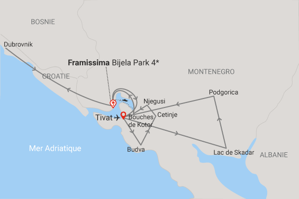 Combiné Couleurs du Monténégro et extension 7N Framissima Bijela Park 4* Montenegro Tivat