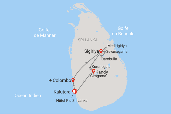 Combiné Circuit Joyaux du Sri Lanka (privatif) & plage au Fram Sélection Riu Sri Lanka 5* Sri Lanka Colombo