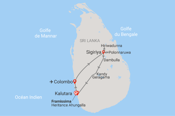 Combiné Royaume de Ceylan (privatif) & plage au Framissima Heritance Ahungalla 5* Sri Lanka Colombo