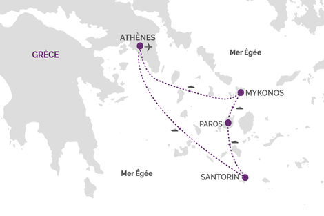 Carte Combin\u00E9 3 \u00EEles Mykonos - Paros - Santorin en 15 jours