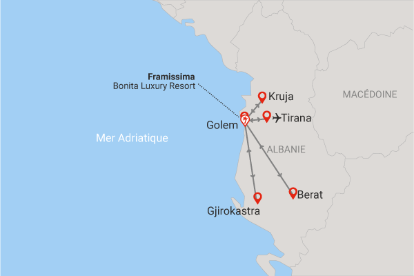 Circuit Couleurs d'Albanie, logement Framissima Bonita Luxury Resort golem Albanie