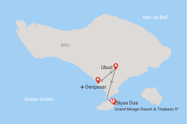 Combiné hôtels Ubud aux plages de Nusa Dua (Tjampuhan et Grand Mirage Resort & Thalasso) denpasar Bali