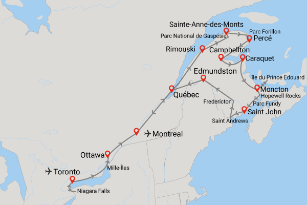 Circuit Tout l'Est Canadien, de l'Ontario à la Gaspésie toronto Canada