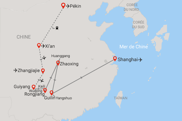 Circuit Panorama de Chine et montagnes d'Avatar et des minorités et extension Shanghai pekin Chine