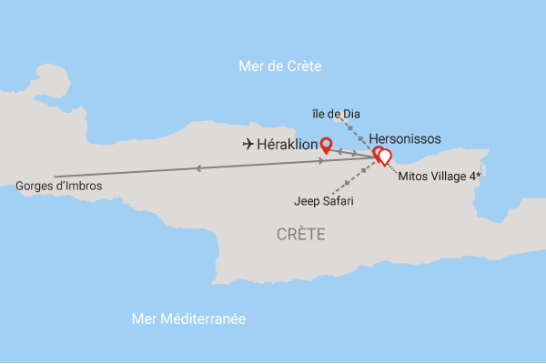 Circuit Entre terre et mer crétoises, base logement Mitos Village heraklion Crète