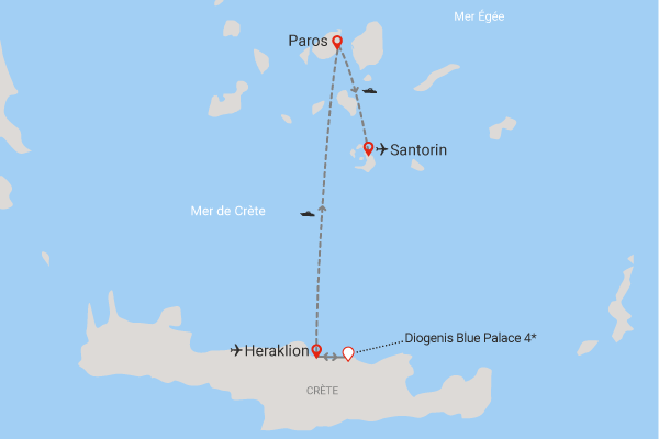 Combiné circuit et hôtel Combiné Diogenis Blue Palace 4* et combiné 2 îles Paros - Santorin heraklion Crète