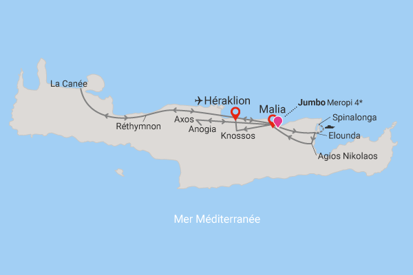 Circuit Trésors Crétois, logement au Club Jumbo Meropi malia Crète