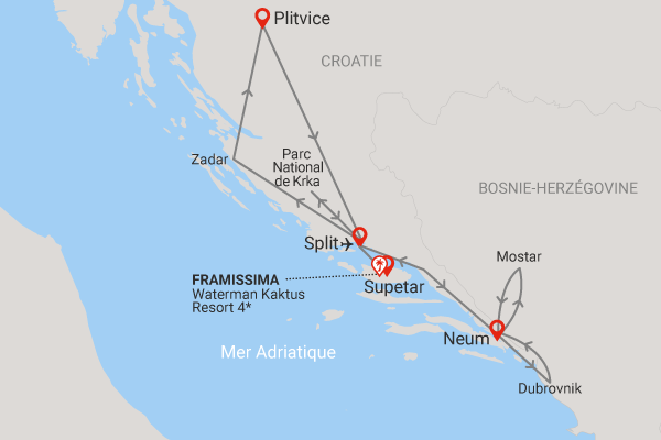 Circuit Beautés de l'Adriatique et extension 3 nuits Framissima Waterman Kaktus split Croatie