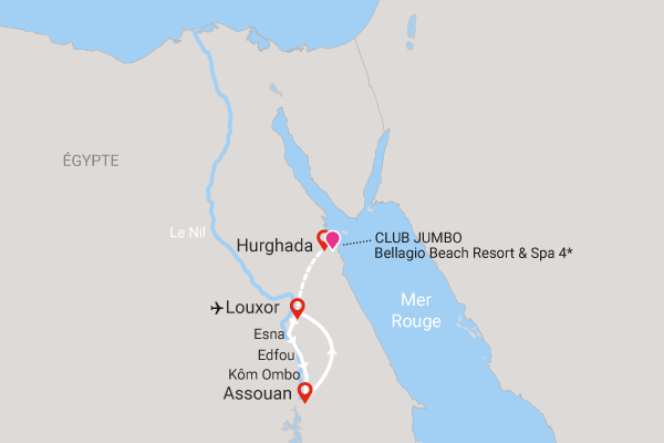Combiné croisière et hôtel Club Jumbo Trésors au pays des pharaons et extension au Club Jumbo Bellagio Beach Resort & Spa louxor Egypte
