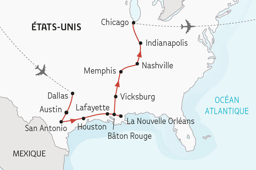 Circuit La Nouvelle Orléans, Memphis, Chicago, au rythme de la musique dallas Etats-Unis