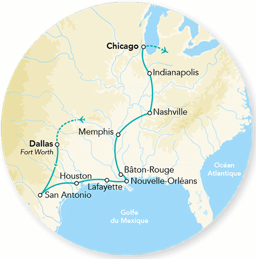 Circuit Merveilles du Texas à Chicago dallas Etats-Unis