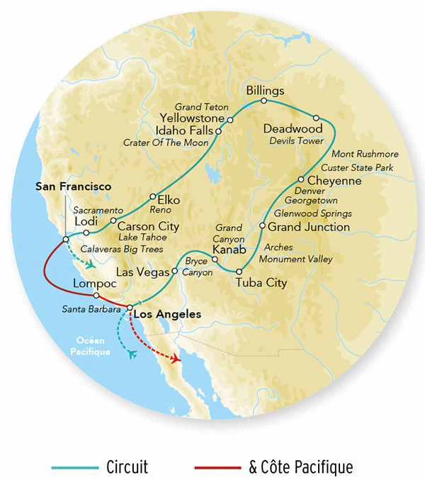 Circuit Merveilles du Grand Ouest, Rocheuses, Côte Pacifique los_angeles Etats-Unis
