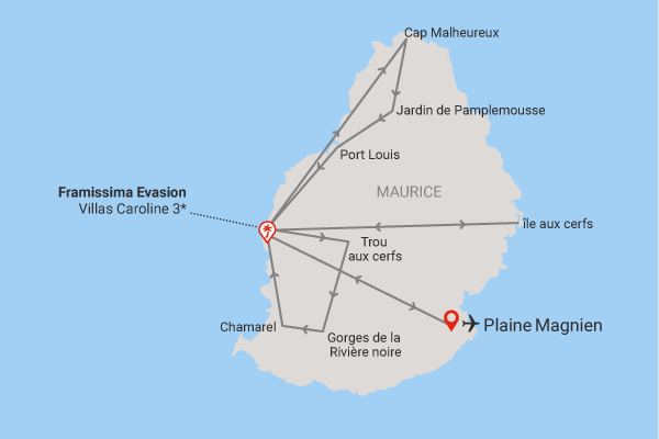 Circuit Horizons mauriciens, base logement au Framissima Evasion Villas Caroline mahebourg Ile Maurice