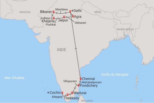 Circuit Des cités royales aux lagunes du Kerala delhi Inde