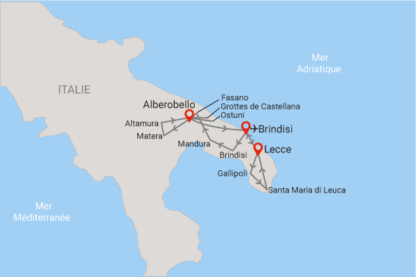 Autotour Routes des Pouilles secrètes en liberté, arrivée Brindisi brindisi Italie