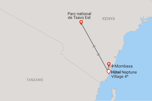 Combiné circuit et hôtel Hôtel Neptune Village 4* avec 1 nuit Tsavo Est diani_beach Kenya