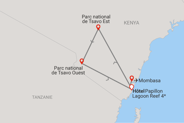 Combiné circuit et hôtel Papillon Lagoon Reef 3* avec 2 nuits Tsavo est/Ouest Diani_beach Kenya