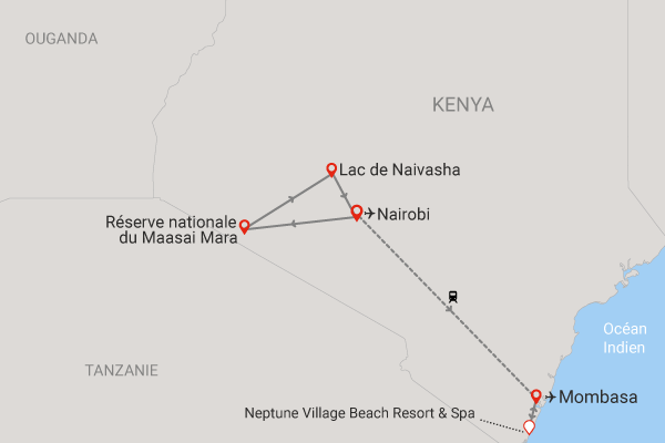 Combiné circuit et hôtel Safari Masai Mara (4 nuits) + extension au Neptune Village diani_beach Kenya