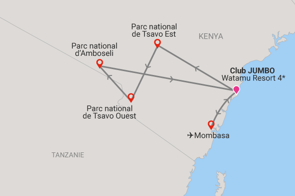 Combiné circuit et hôtel Jumbo Resort Watamu 4* avec 3 nuits Tsavo est / ouest et Amboseli mombasa Kenya