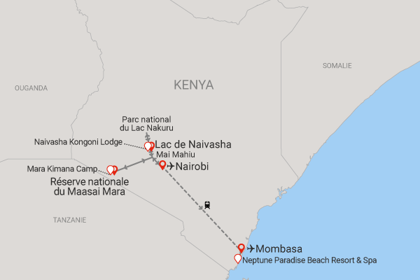 Combiné circuit et hôtel Safari Express, lacs et savane du Kenya (circuit privatif) + extension au Neptune Paradise Beach Resort & Spa nairobi Kenya